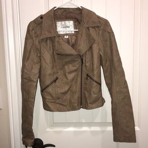 Tan leather jacket with collar